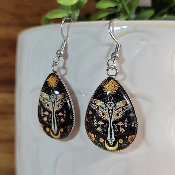 SUN & MOON TIGER MOTH DROP EARRINGS - Picture 1 of 7
